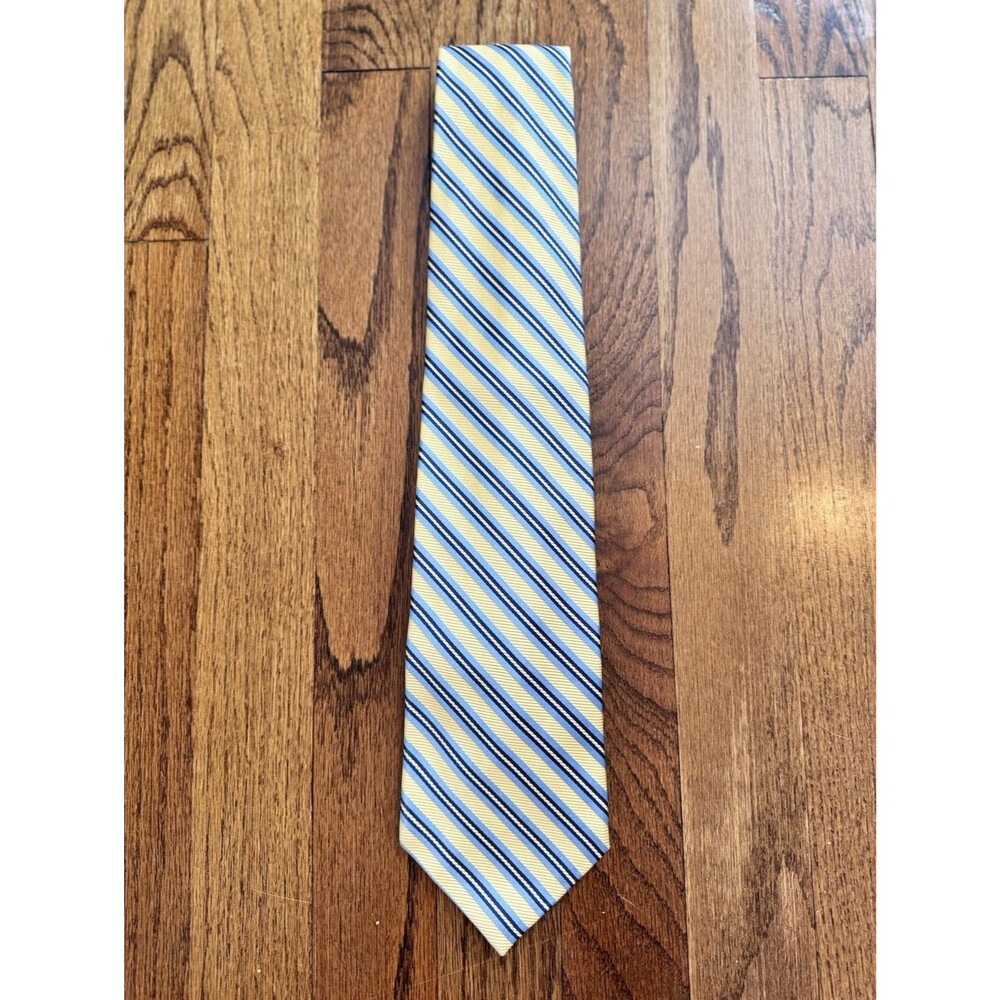 Vtg Brooks Brothers Makers 100% Silk Tie Yellow Repp Stripe Woven Made in USA
